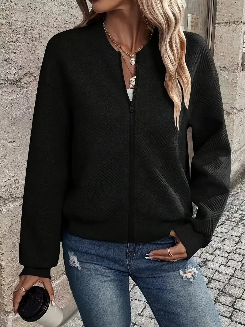 Women's Zip-Up Cardigan – Textured Long Sleeve Cardigan
