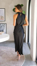 Women's Satin Evening Dress – Fitted Formal Cocktail Occasion Dress