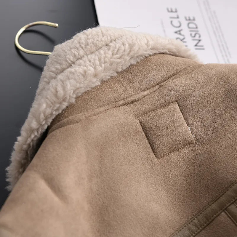 Women's Faux Shearling Jacket – Cropped Winter Aviator Jacket