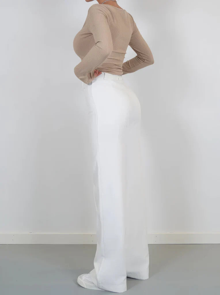 Women's Tailored Wide Leg Trousers – High Waist Slim Fit Dress Pants