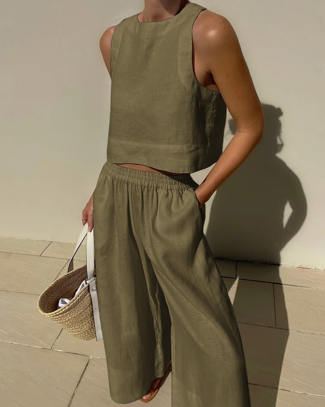 Women's Crop Top Pants Set – High Waist Wide Leg Summer Set