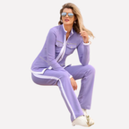 Women's Zip Jacket Tracksuit – Contrast Trim Matching Pants Set