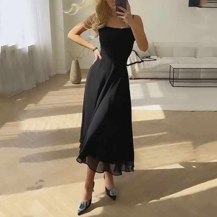 Women's Wedding Guest Square Neck Midi Dress – Flowy Formal Occasion Dress