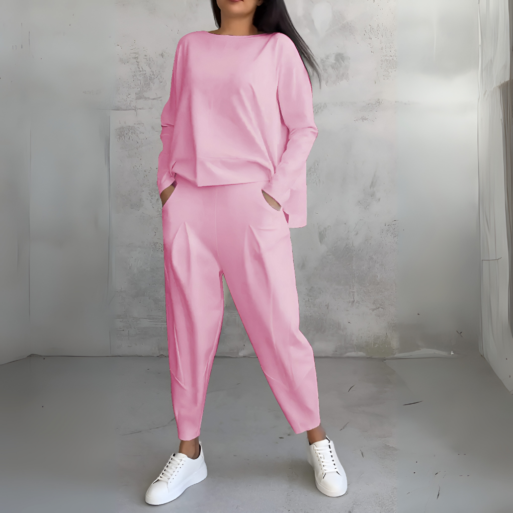 Women's Long Sleeve Lounge Set – Crew Neck Matching Pants Set