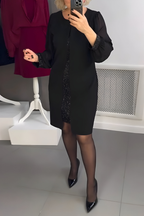Women's Sheer Sleeve Dress – Fitted Feminine Occasion Dress