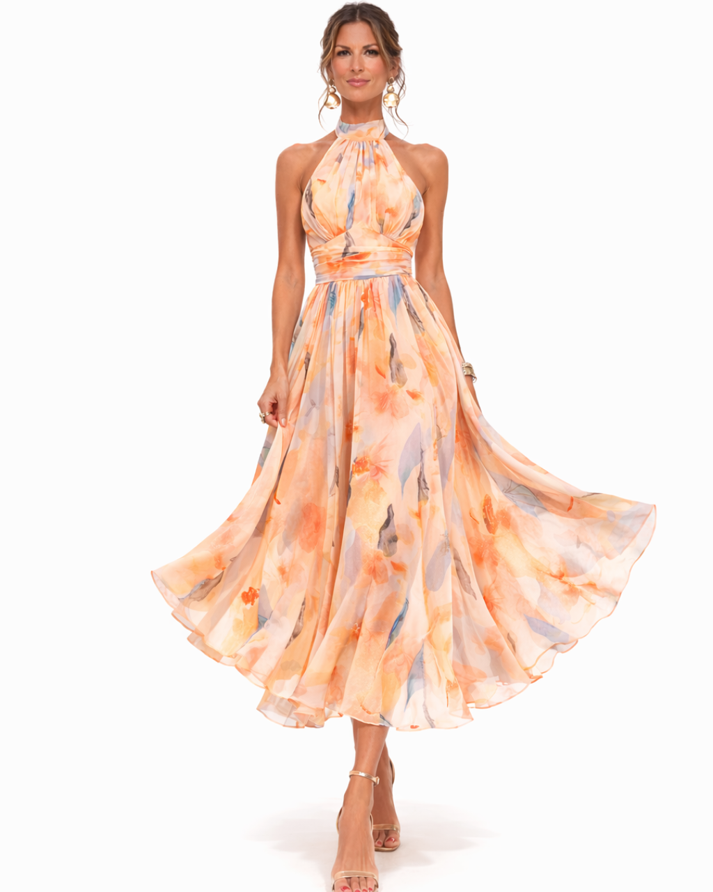 Women's Floral Chiffon Maxi Dress – Backless Flowy Occasion Dress