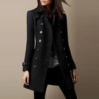 Women's Double-Breasted Mid-Length Coat – Tailored Button Front Coat