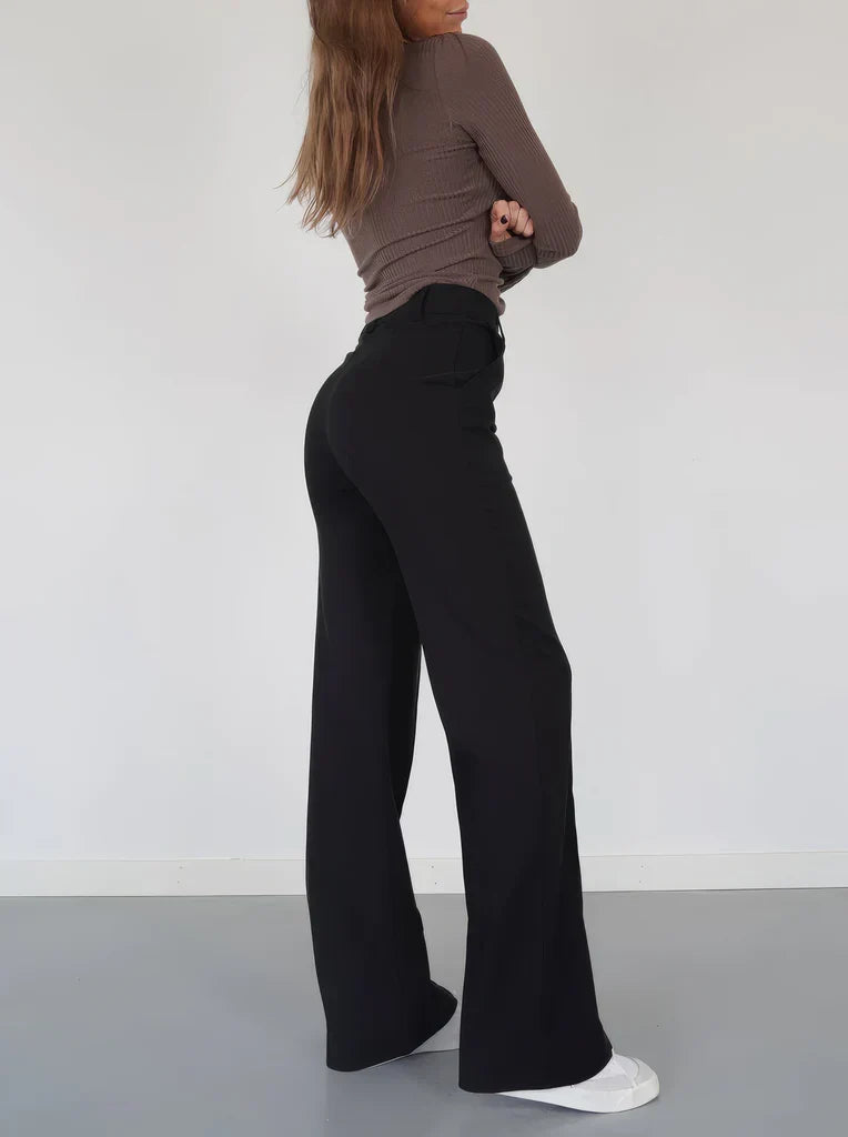 Women's Tailored Wide Leg Trousers – High Waist Slim Fit Dress Pants