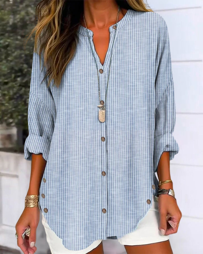 Women's Button Front Striped Blouse – Relaxed Casual Shirt Blouse