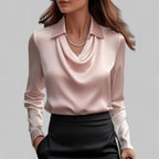Women's Draped Blouse with Cowl Neck and Elegant Silhouette