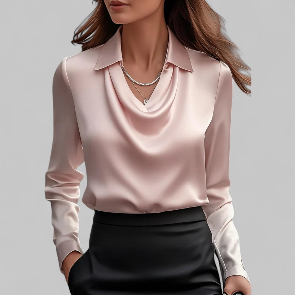 Women's Draped Blouse with Cowl Neck and Elegant Silhouette