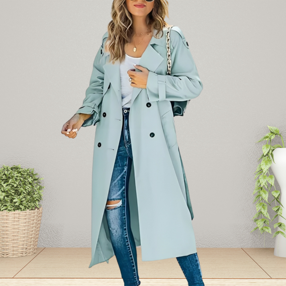 Women's Double-Breasted Trench Coat – Mid-Length Transitional Coat