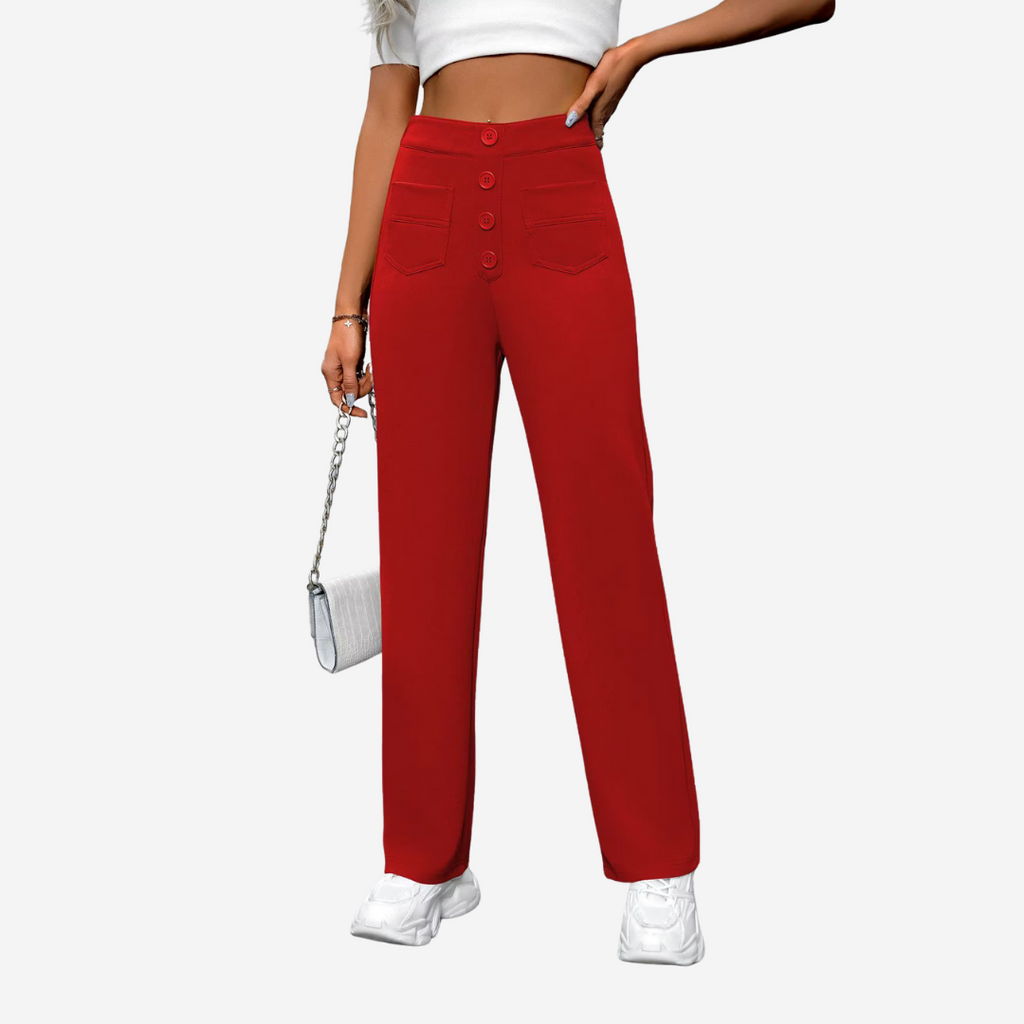 Women's High Waist Straight Leg Pants – Stretch Pocket Tailored Trousers