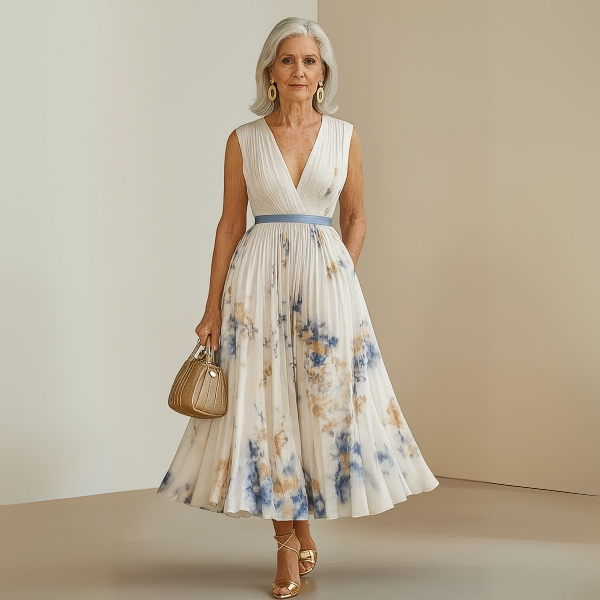 Women's Wedding Guest Floral Maxi Dress – Sleeveless Pleated Flowy Dress
