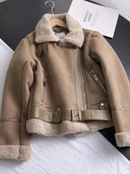 Women's Faux Shearling Jacket – Cropped Winter Aviator Jacket