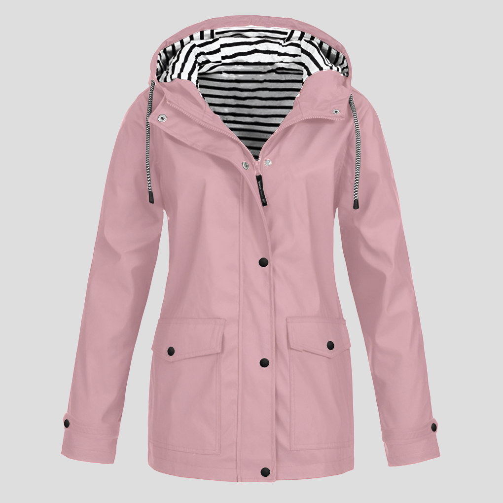 Women's Hooded Outdoor Rain Jacket – Wind and Water Resistant Zip-Up Jacket