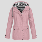 Women's Hooded Outdoor Rain Jacket – Wind and Water Resistant Zip-Up Jacket