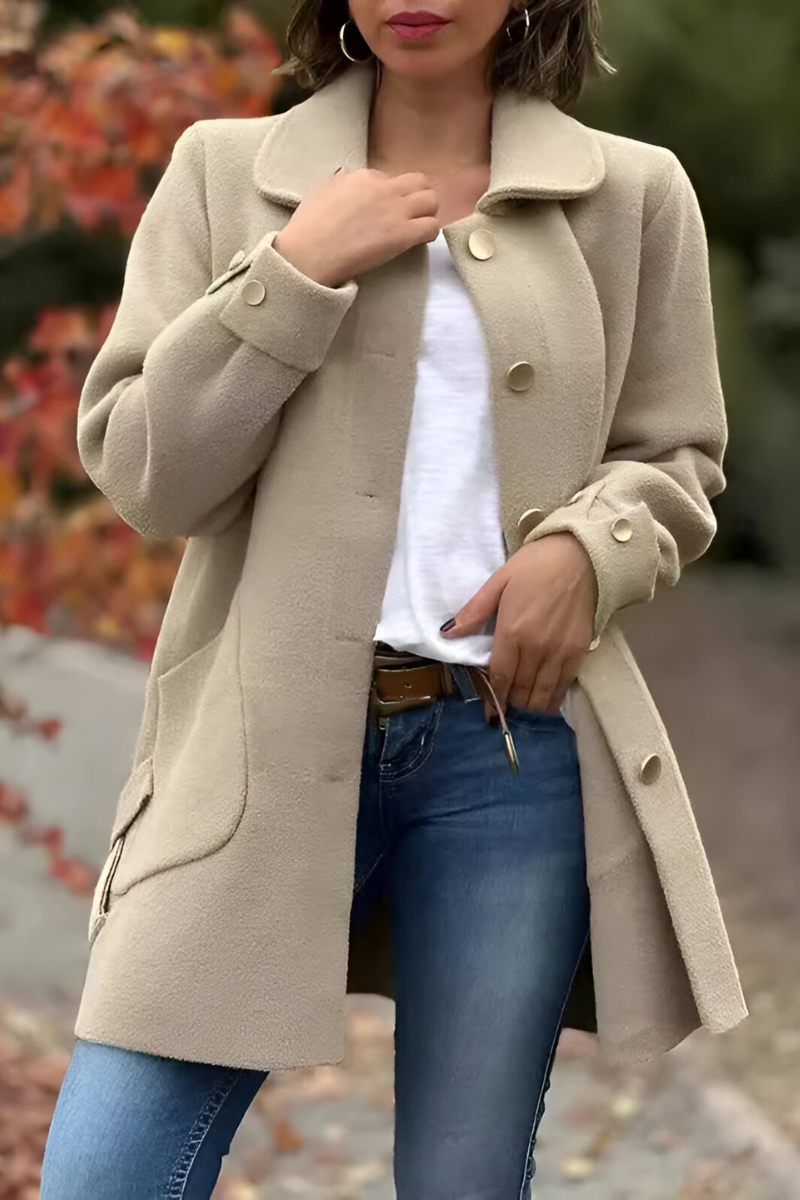 Women's Classic Button Jacket – Structured Long Sleeve Jacket