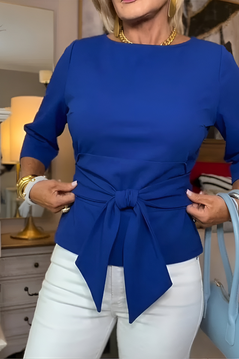 Women's Bow Waist Top – Adjustable Tie Front Fitted Blouse