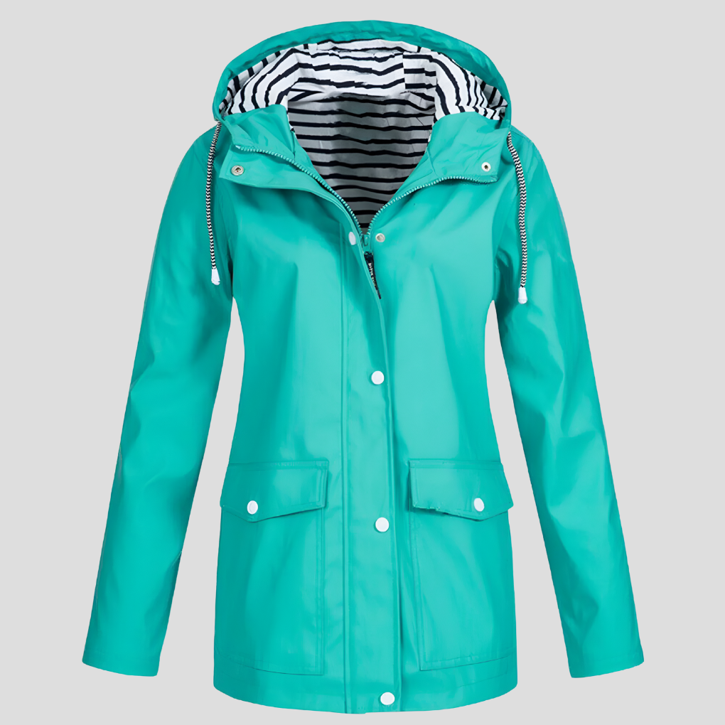 Women's Hooded Outdoor Rain Jacket – Wind and Water Resistant Zip-Up Jacket