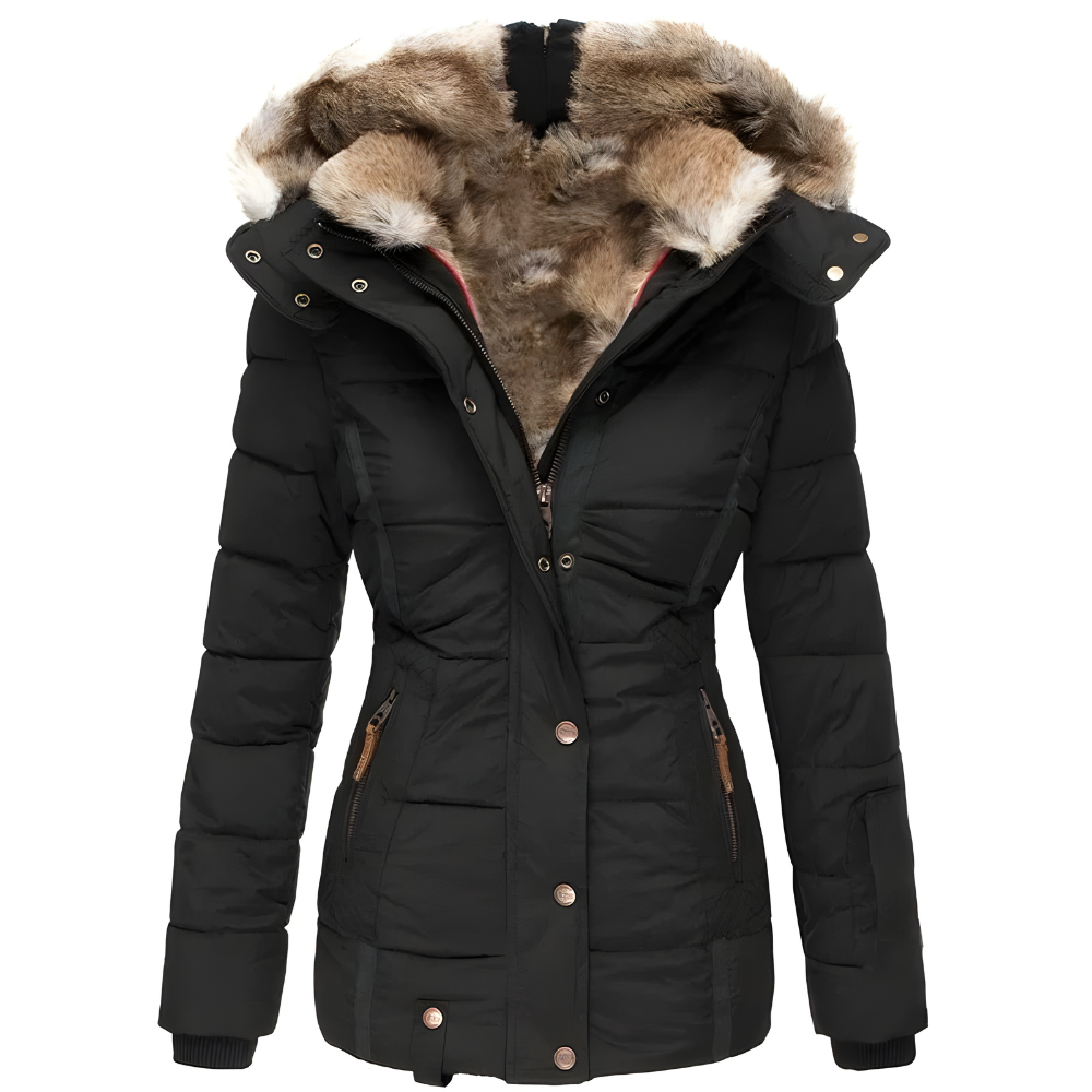 Women's Long Quilted Coat – Removable Fur Hood Winter Coat