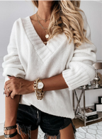 Women's V-Neck Sweater – Oversized Relaxed Fit Pullover