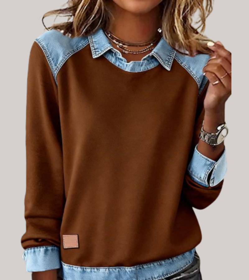 Women's Two-Tone Sweater – Relaxed Contrast Panel Pullover