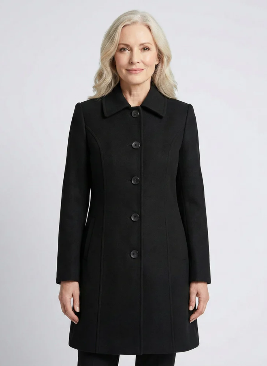 Women's Classic Button Coat – Tailored Long Sleeve Overcoat