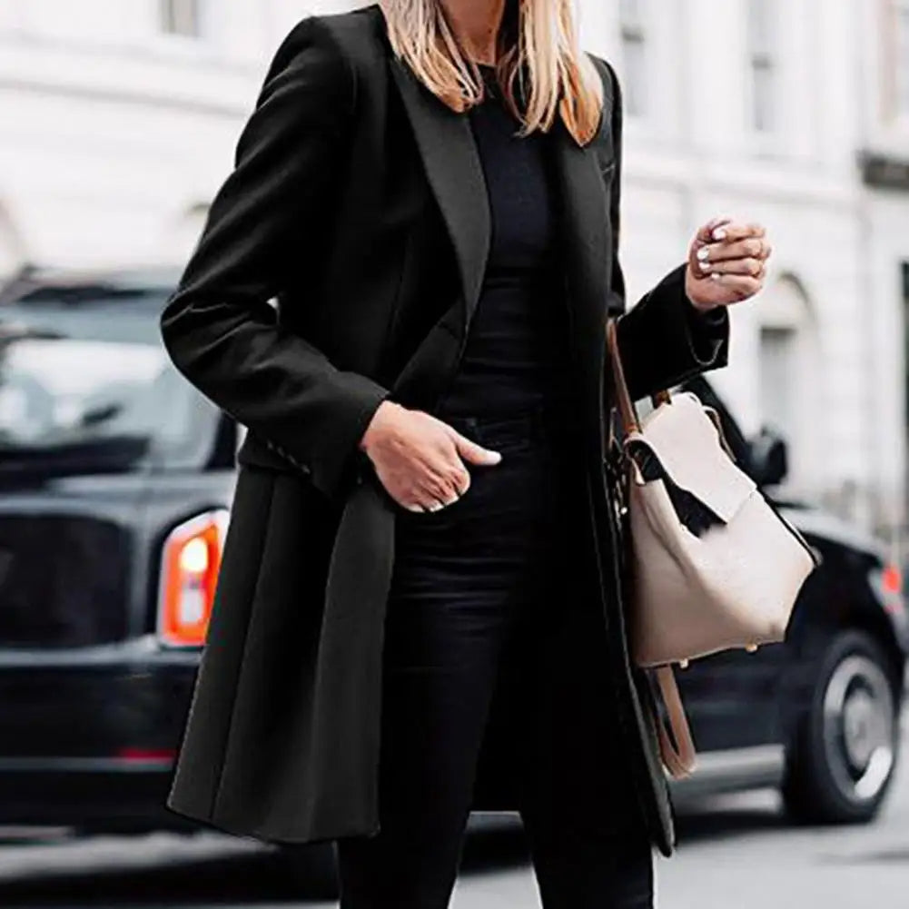 Women's Double-Breasted Coat – Mid-Length Lapel Overcoat