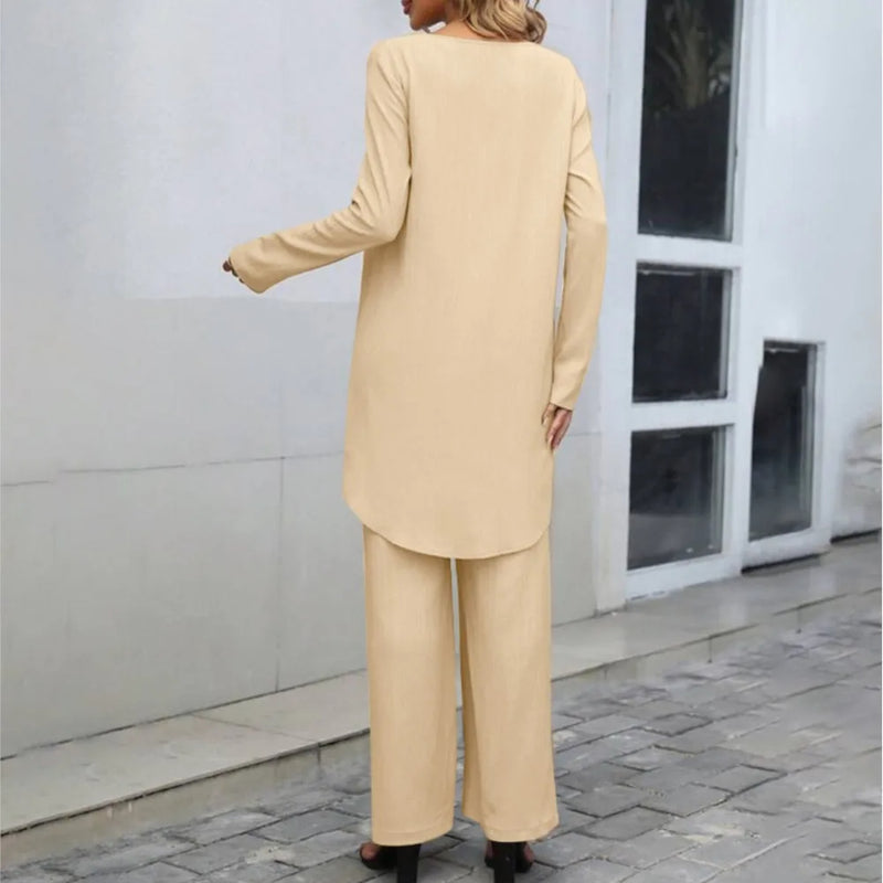 Women's Asymmetrical Pants Set – Draped Top Wide Leg Co-Ord Set
