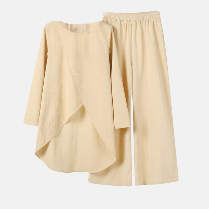 Women's Asymmetrical Pants Set – Draped Top Wide Leg Co-Ord Set