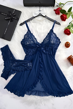 Women's Deep V-Neck Lace Lingerie Set – Sheer Bra & Matching Brief Set