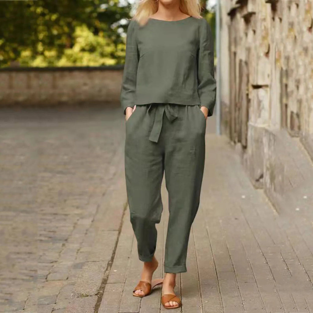 Women's Cargo Tracksuit Set – Flare Sleeve Top Matching Pants Set