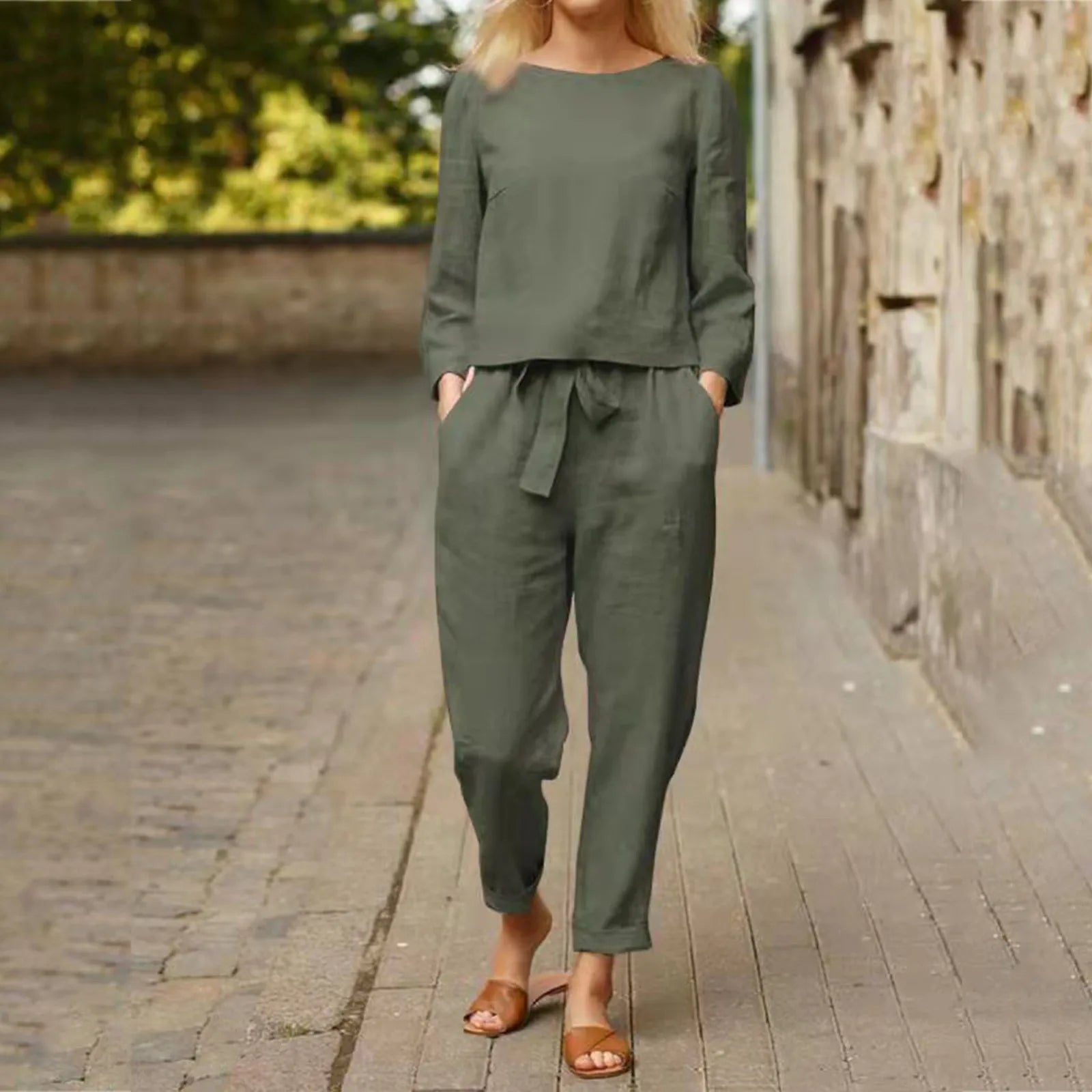 Women's Cargo Tracksuit Set – Flare Sleeve Top Matching Pants Set