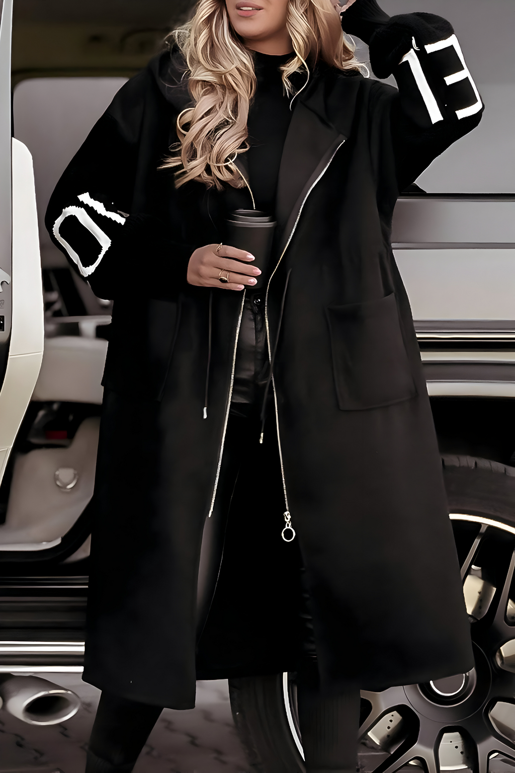 Women's Hooded Knit Sleeve Jacket – Zip Front Casual Jacket