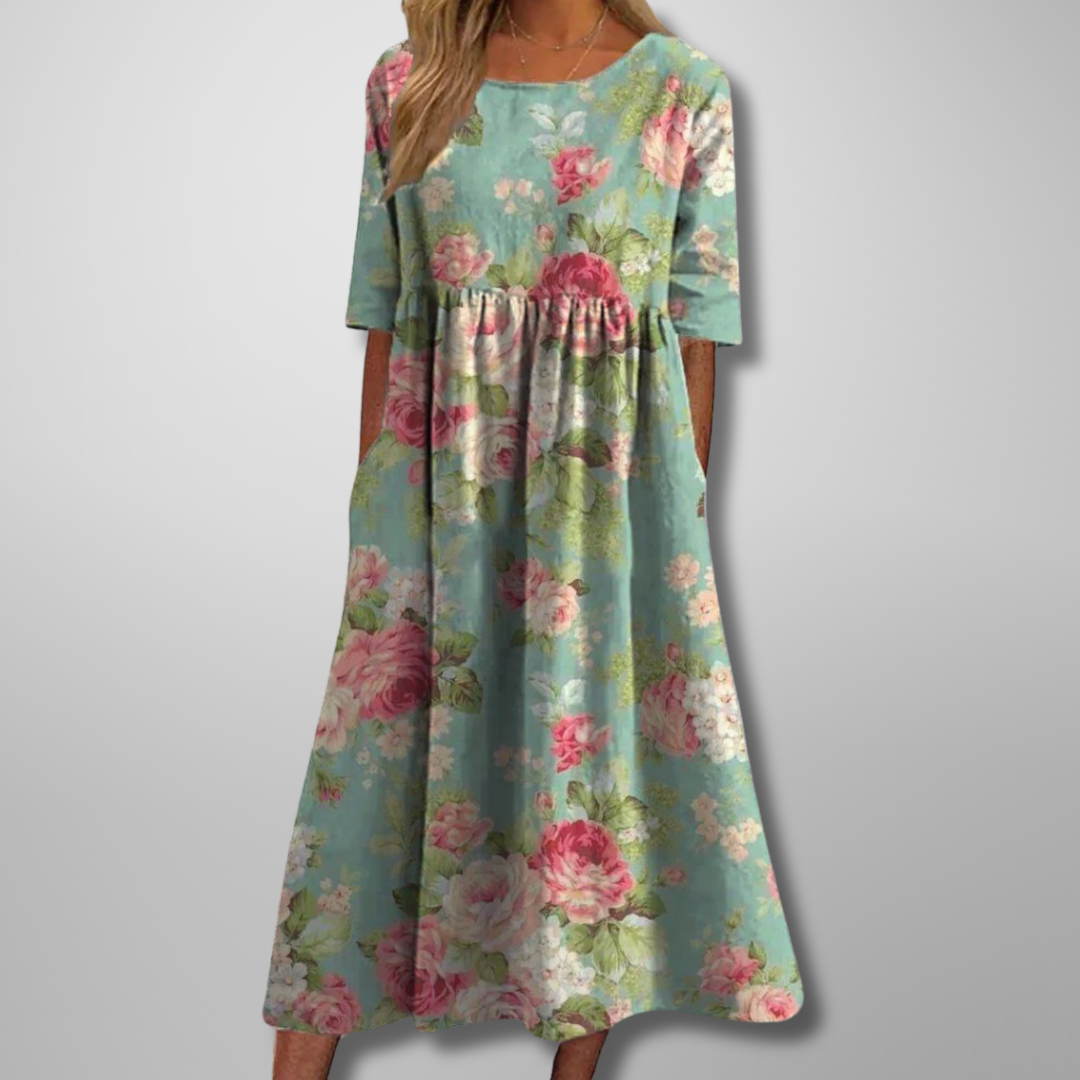 Women's Floral Midi Dress – Relaxed Fit Summer Dress – Brooklyn