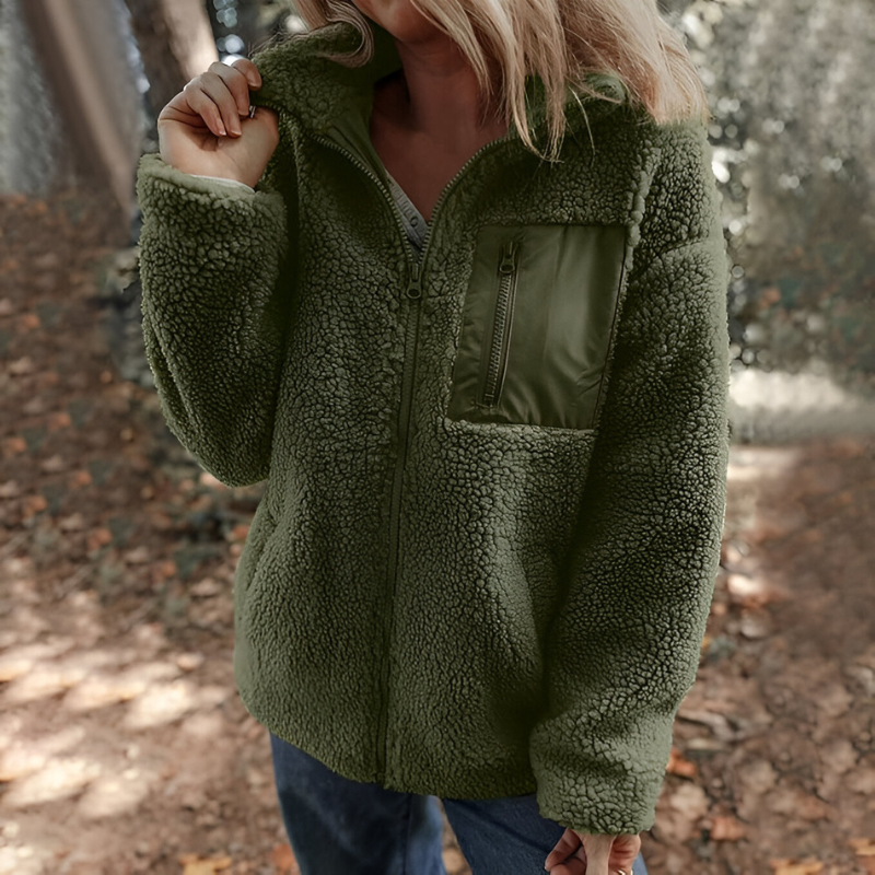 Women's Teddy Fleece Jacket – Stand Collar Zip-Up Jacket