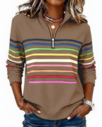 Women's Striped Zip Sweater – High Neck Zip Front Pullover