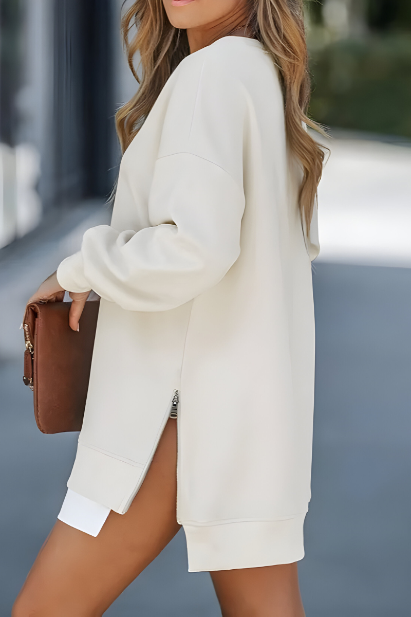 Women's Oversized Sweater – Side Zip Relaxed Fit Pullover