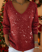 Women's Glitter Knit Sweater – Ribbed Shimmer Long Sleeve Pullover