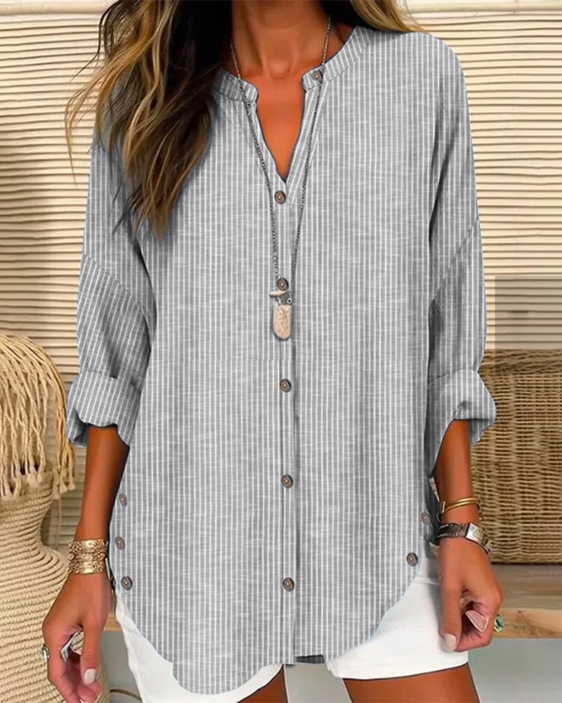 Women's Button Front Striped Blouse – Relaxed Casual Shirt Blouse