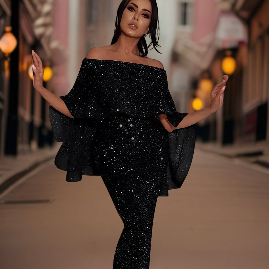 Women's Off-Shoulder Ruffle Dress – Fitted Statement Occasion Dress