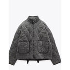 Women's Vintage Winter Jacket – Drawstring Pocket Zip-Up Jacket