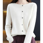 Women's Round Neck Cardigan – Classic Long Sleeve Button Cardigan