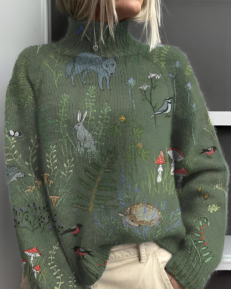 Women's Graphic Knit Sweater – Patterned Crew Neck Pullover