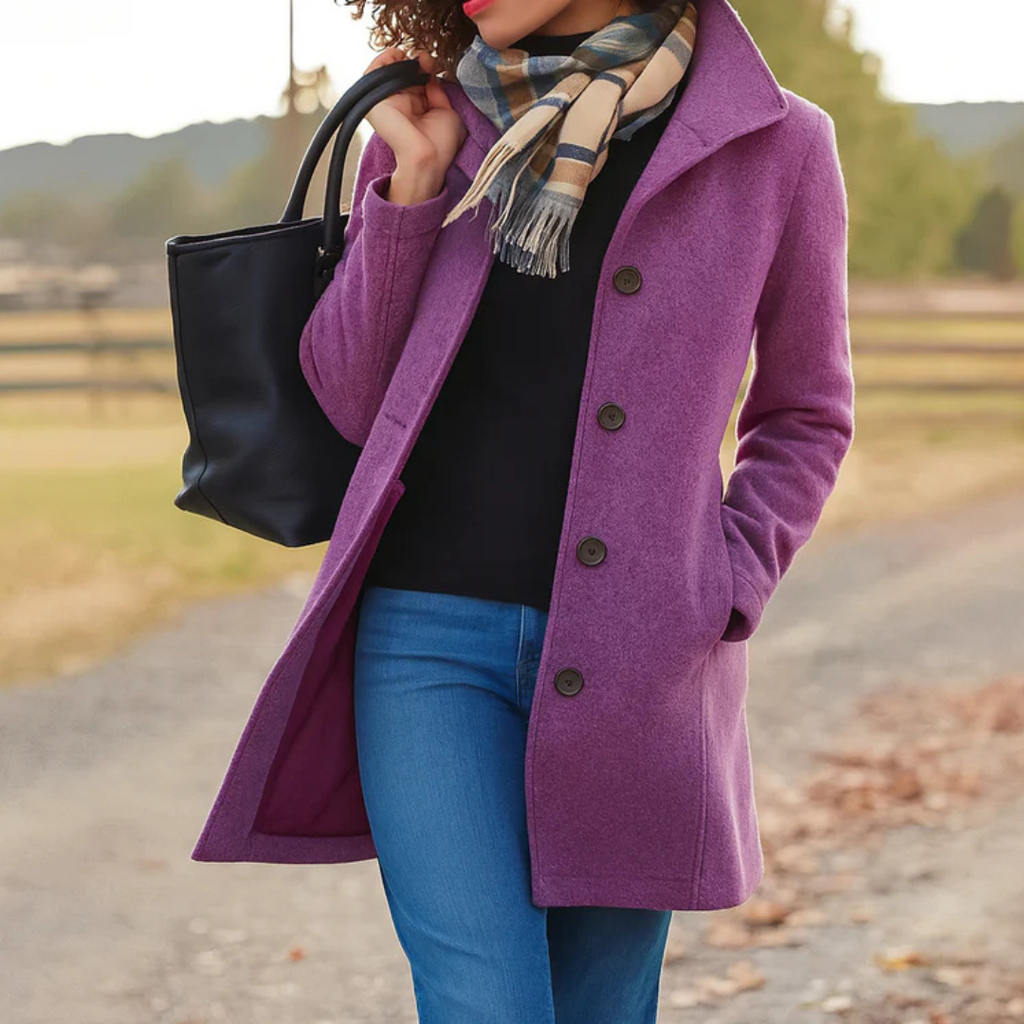 Women's Winter Coat – Button Front Long Coat – Judith