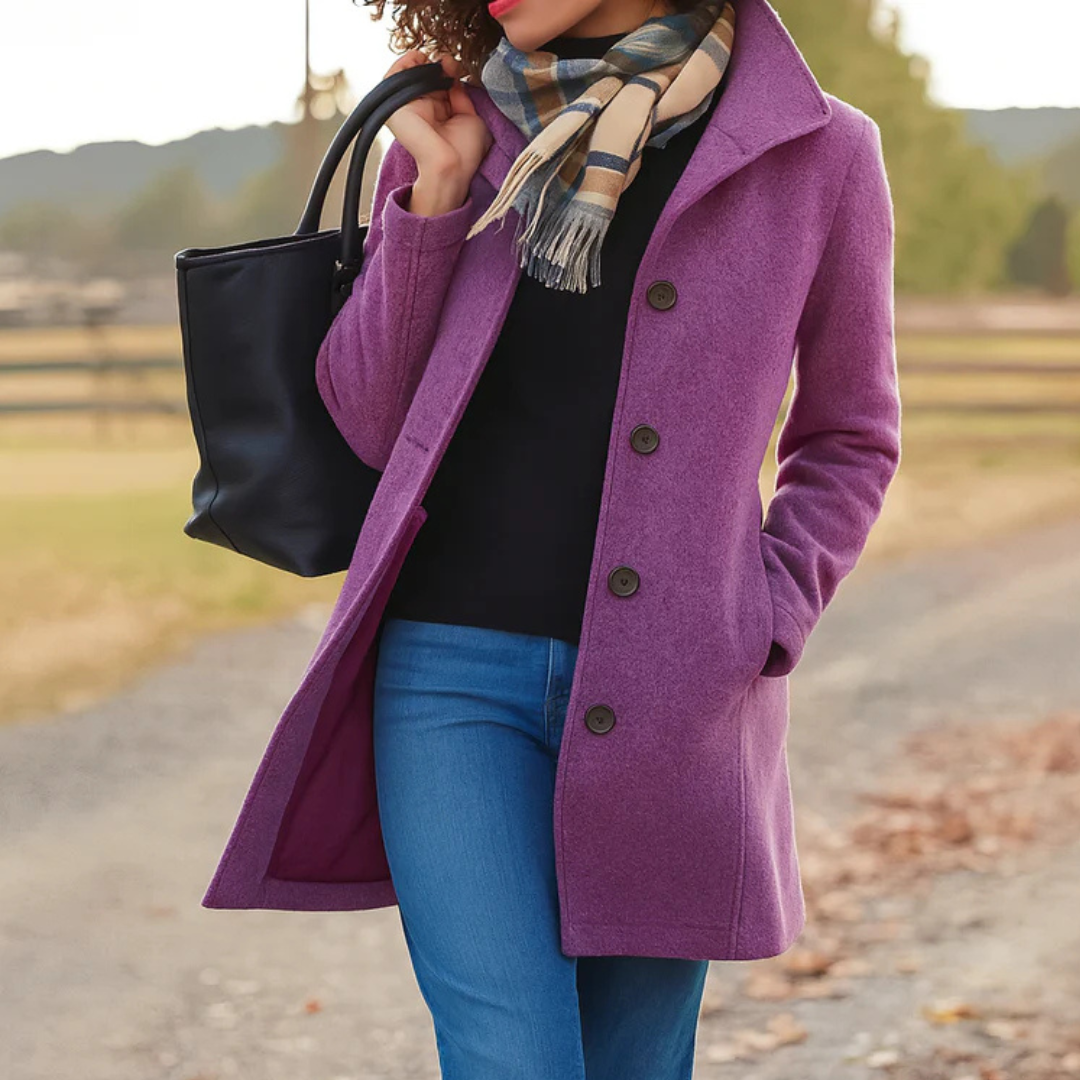 Women's Winter Coat – Button Front Long Coat – Judith