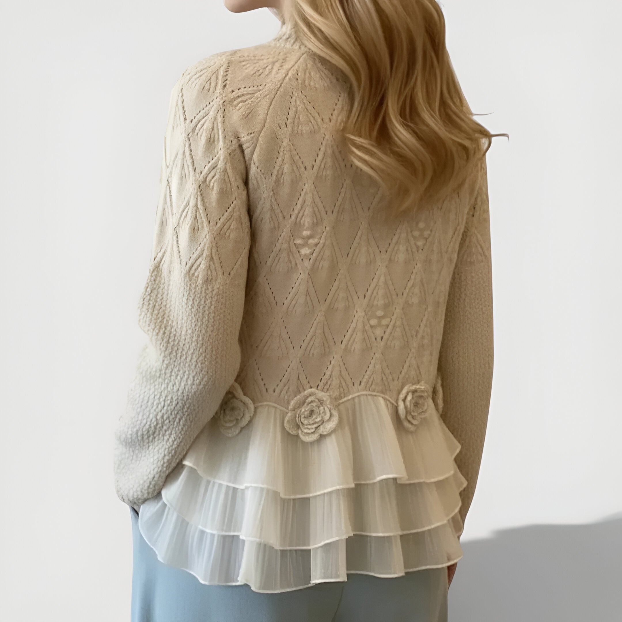 Women's Textured Ruffle Sweater – Ruffle Detail Long Sleeve Pullover