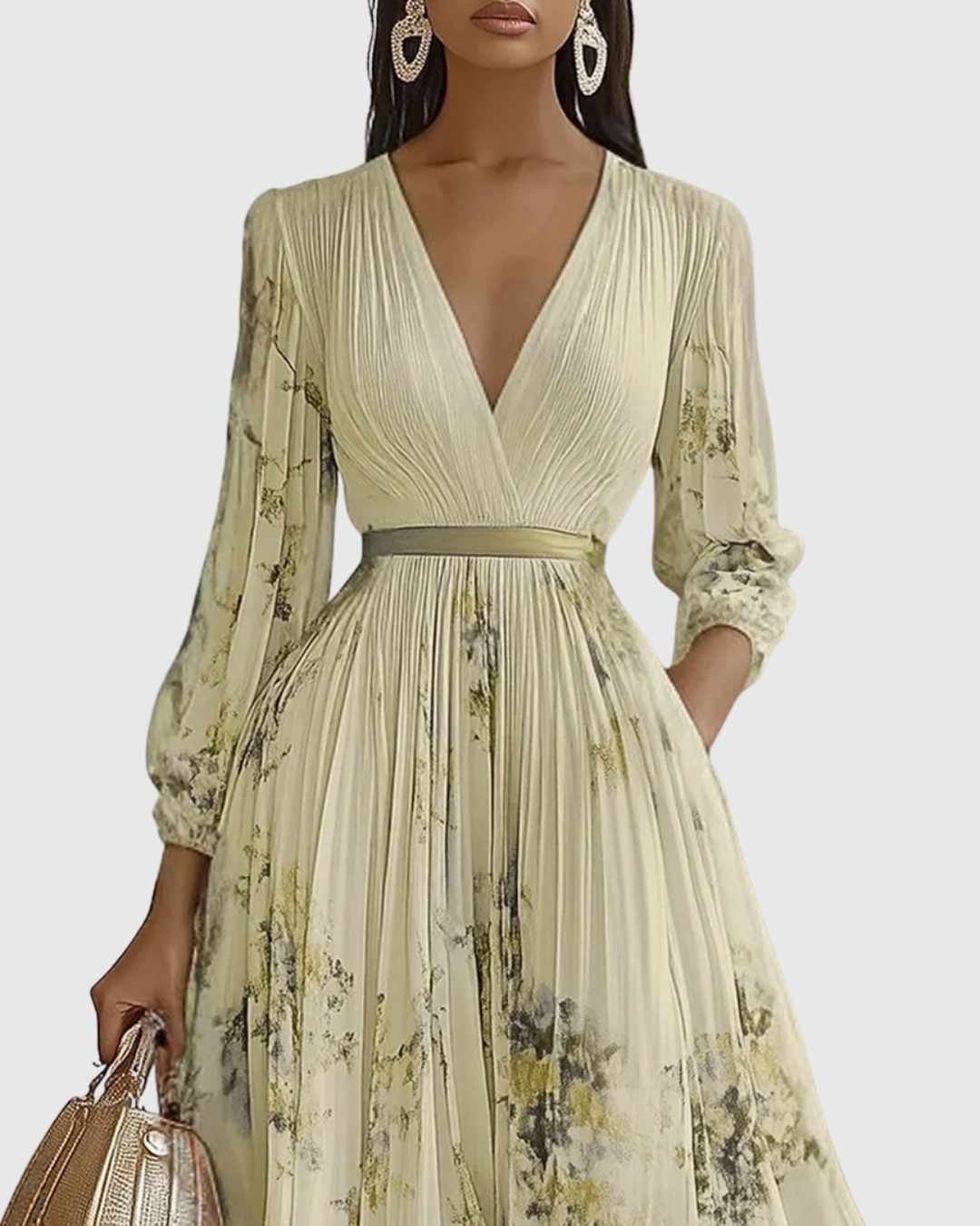 Women's Wedding Guest Pleated Midi Dress – Sleeveless Floral Occasion Dress