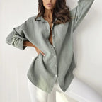 Women's Relaxed Shirt Blouse – Long Sleeve Collared Button Blouse